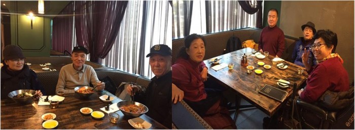 식당에 앉아서 점식식사를 하고 있는 문화공연관람동호회원